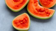 cantaloupe in strawberry puree