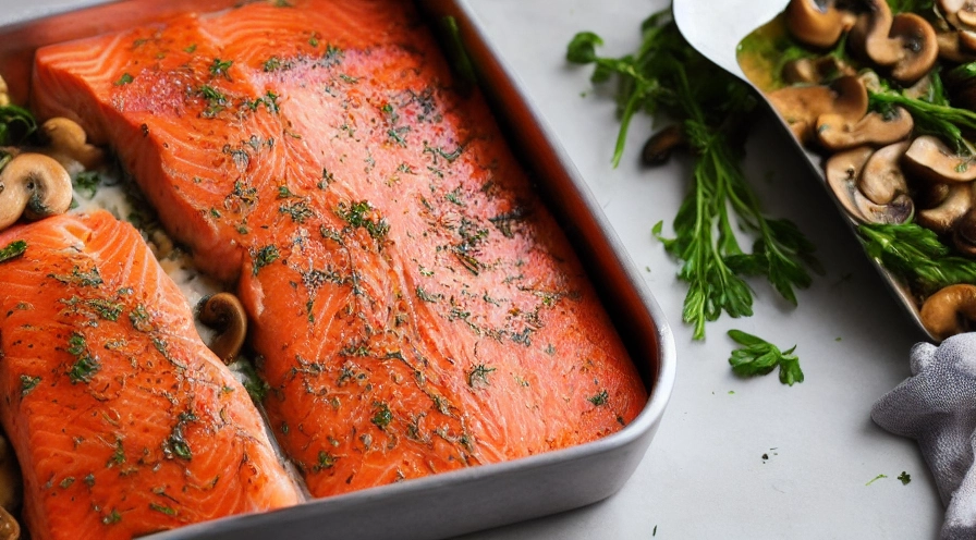 salmon and mushroom bake
