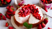 strawberry rhubarb angel food cake